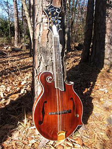Mandolin with Redwood top and Red Maple B&S by Crystal Forest Mandolins  crystalforestmandolins.com USA